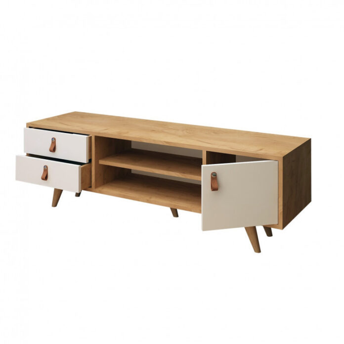 Comoda TV Salvador, Model Ansamblu, 120x53x40 cm, Stejar/Alb Comoda TV Salvador, Model Ansamblu, 120x53x40 cm, Stejar/Alb