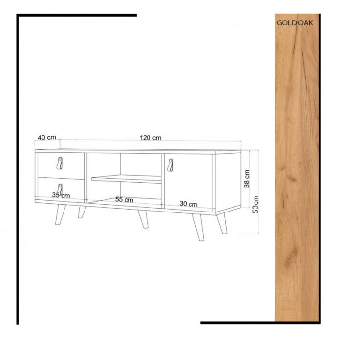 Comoda TV Salvador, Model Ansamblu, 120x53x40 cm, Stejar/Alb Comoda TV Salvador, Model Ansamblu, 120x53x40 cm, Stejar/Alb