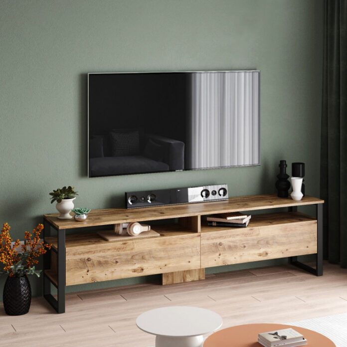 Comoda TV Salvador, Model Ansamblu, 180x56x35.5 cm, Pin atlantic Comoda TV Salvador, Model Ansamblu, 180x56x35.5 cm, Pin atlantic
