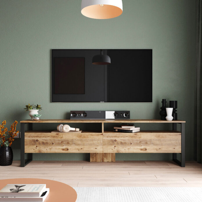 Comoda TV Salvador, Model Ansamblu, 180x56x35.5 cm, Pin atlantic Comoda TV Salvador, Model Ansamblu, 180x56x35.5 cm, Pin atlantic