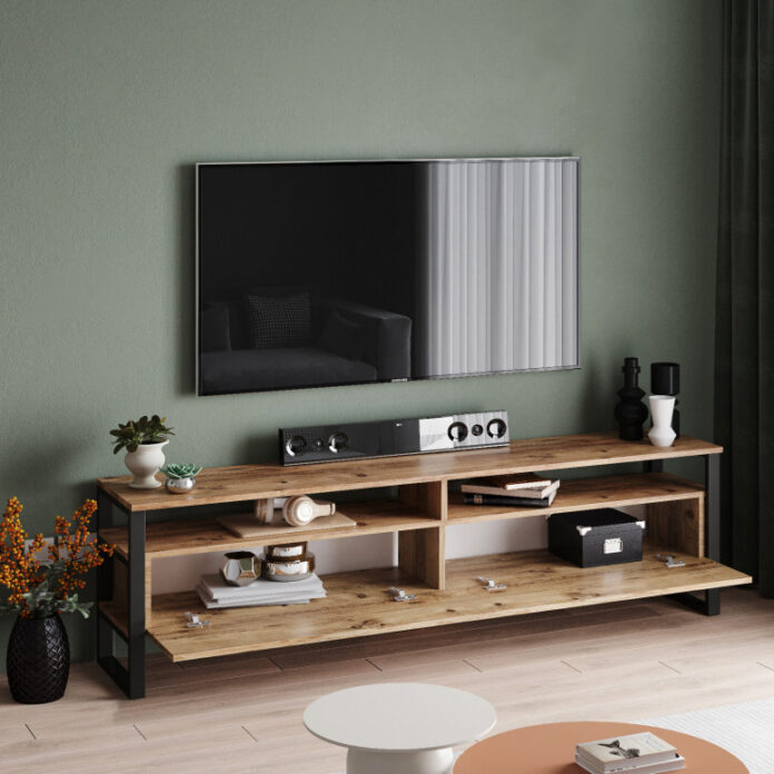 Comoda TV Salvador, Model Ansamblu, 180x56x35.5 cm, Pin atlantic Comoda TV Salvador, Model Ansamblu, 180x56x35.5 cm, Pin atlantic