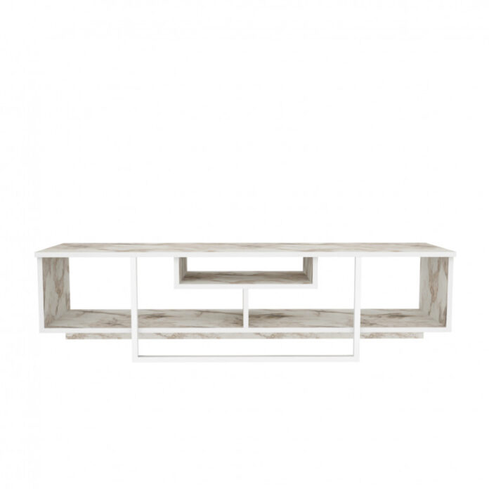 Comoda TV Salvador, Model Asal, 150x40x35.2 cm, Alb/Alb marmorat Comoda TV Salvador, Model Asal, 150x40x35.2 cm, Alb/Alb marmorat