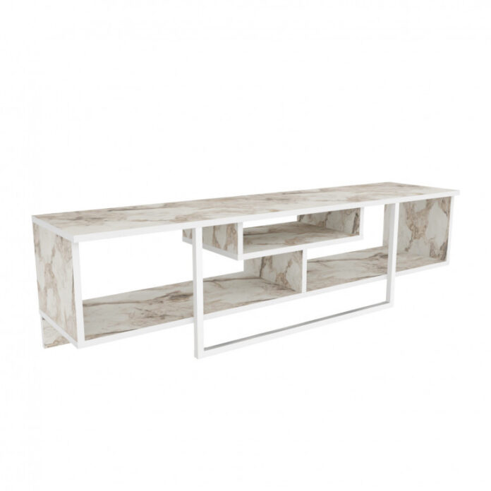 Comoda TV Salvador, Model Asal, 150x40x35.2 cm, Alb/Alb marmorat Comoda TV Salvador, Model Asal, 150x40x35.2 cm, Alb/Alb marmorat