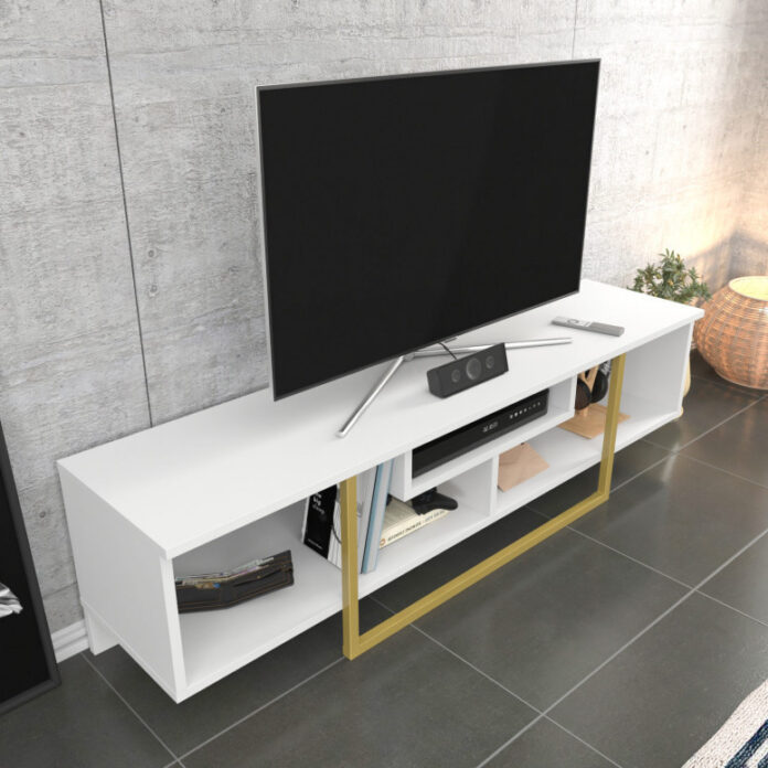 Comoda TV Salvador, Model Asal, 150x40x35.2 cm, Alb/Auriu Comoda TV Salvador, Model Asal, 150x40x35.2 cm, Alb/Auriu
