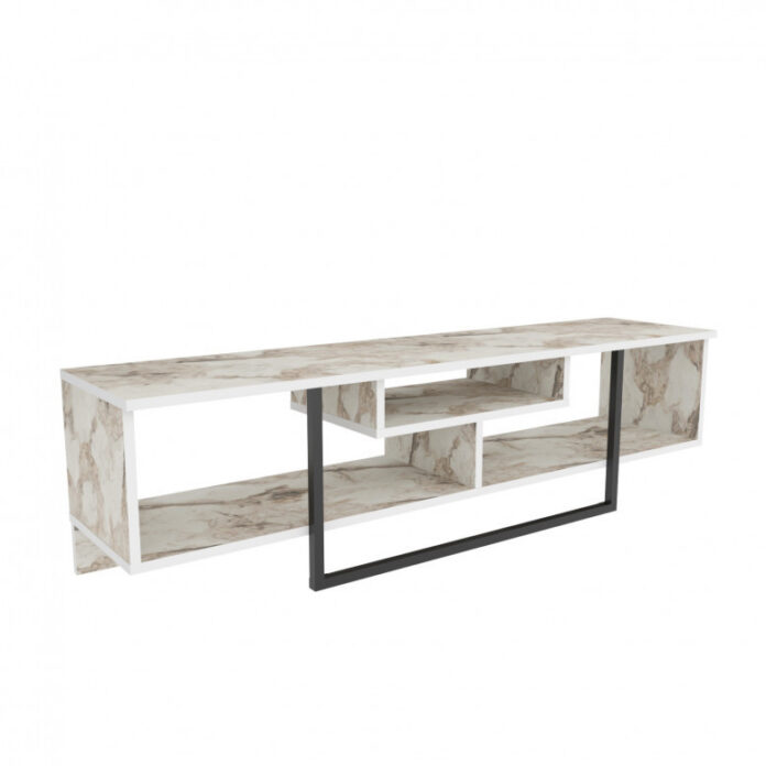 Comoda TV Salvador, Model Asal, 150x40x35.2 cm, Negru/Alb marmorat Comoda TV Salvador, Model Asal, 150x40x35.2 cm, Negru/Alb marmorat