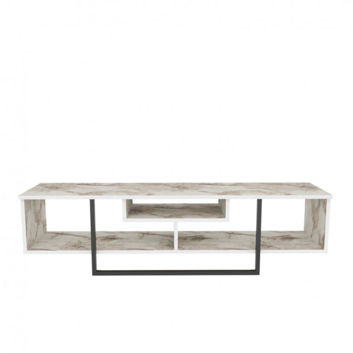 Comoda TV Salvador, Model Asal, 150x40x35.2 cm, Negru/Alb marmorat Comoda TV Salvador, Model Asal, 150x40x35.2 cm, Negru/Alb marmorat