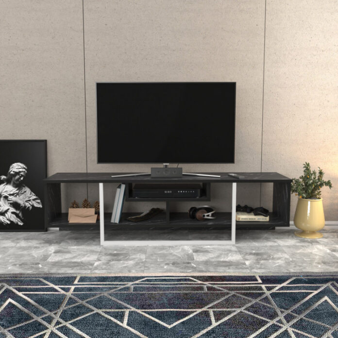 Comoda TV Salvador, Model Asal, 150x40x35.2 cm, Negru/Alb Comoda TV Salvador, Model Asal, 150x40x35.2 cm, Negru/Alb