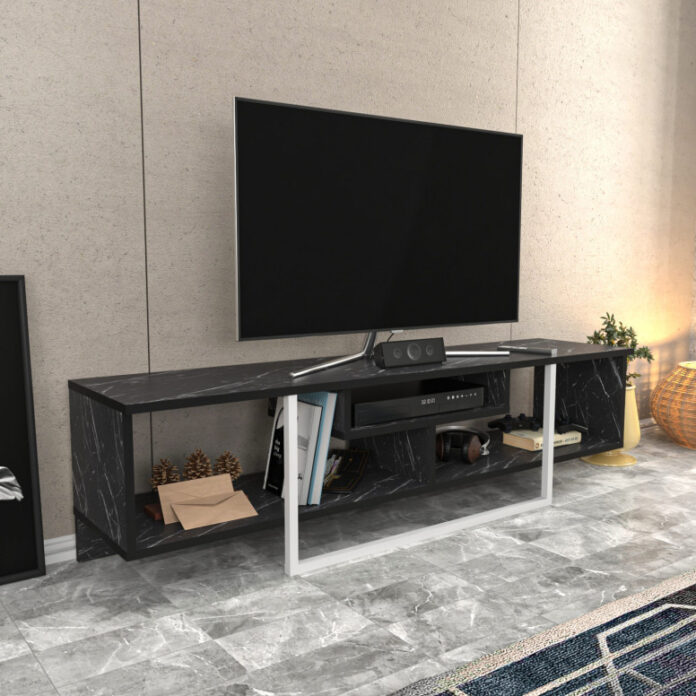 Comoda TV Salvador, Model Asal, 150x40x35.2 cm, Negru/Alb Comoda TV Salvador, Model Asal, 150x40x35.2 cm, Negru/Alb