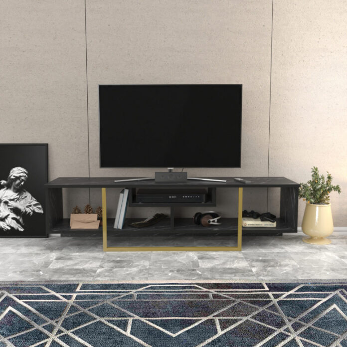 Comoda TV Salvador, Model Asal, 150x40x35.2 cm, Negru/Auriu Comoda TV Salvador, Model Asal, 150x40x35.2 cm, Negru/Auriu