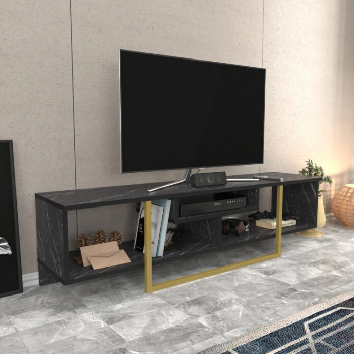 Comoda TV Salvador, Model Asal, 150x40x35.2 cm, Negru/Auriu Comoda TV Salvador, Model Asal, 150x40x35.2 cm, Negru/Auriu