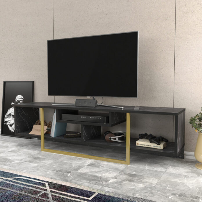Comoda TV Salvador, Model Asal, 150x40x35.2 cm, Negru/Auriu Comoda TV Salvador, Model Asal, 150x40x35.2 cm, Negru/Auriu