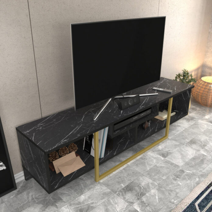 Comoda TV Salvador, Model Asal, 150x40x35.2 cm, Negru/Auriu Comoda TV Salvador, Model Asal, 150x40x35.2 cm, Negru/Auriu