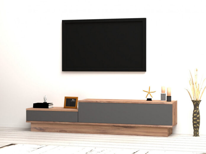 Comoda TV Salvador, Model Asır, 160x35x35 cm, Natural/Gri Comoda TV Salvador, Model Asır, 160x35x35 cm, Natural/Gri