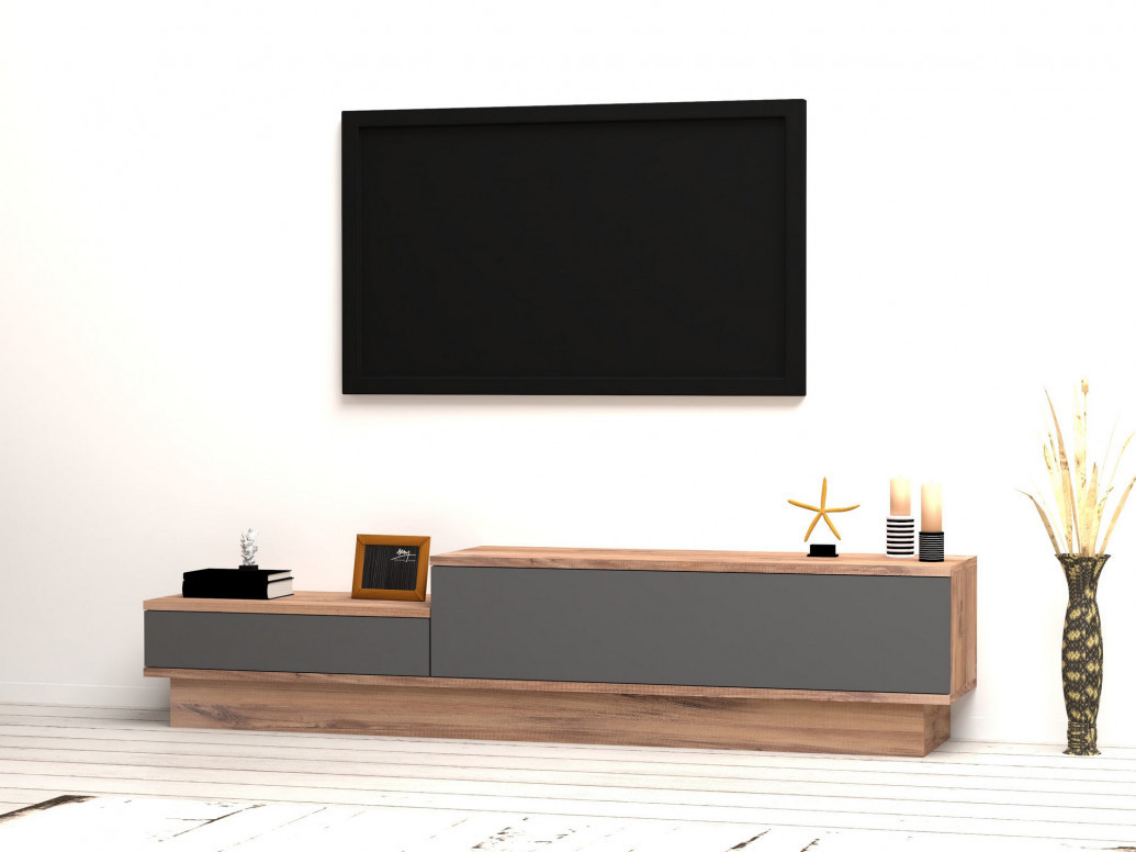 Comoda TV Salvador, Model Asır, 160x35x35 cm, Natural/Gri Comoda TV Salvador, Model Asır, 160x35x35 cm, Natural/Gri
