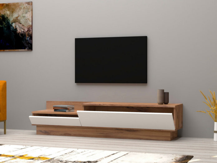 Comoda TV Salvador, Model Barko, 160x35x35 cm, Alb/Nuc Comoda TV Salvador, Model Barko, 160x35x35 cm, Alb/Nuc