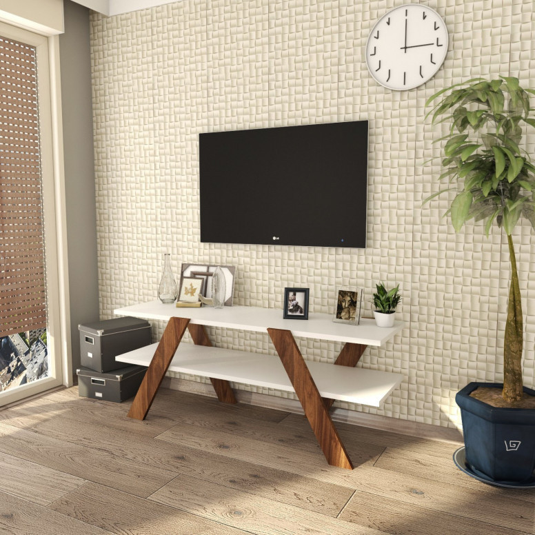 Comoda TV Salvador, Model Basic, 120x45x33.1 cm, Alb/Nuc Comoda TV Salvador, Model Basic, 120x45x33.1 cm, Alb/Nuc