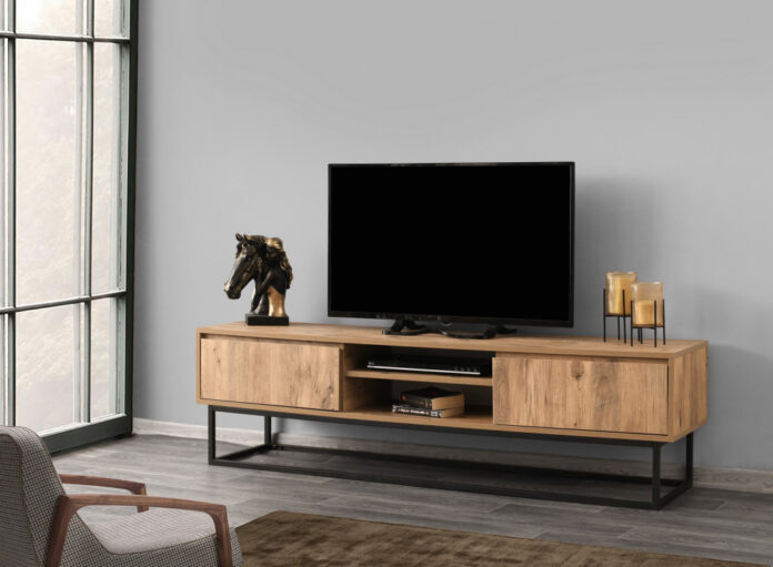 Comoda TV Salvador, Model Belinda, 180x50x40 cm, Negru/Pin Comoda TV Salvador, Model Belinda, 180x50x40 cm, Negru/Pin