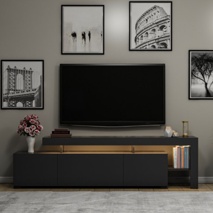 Comoda TV Salvador, Model Beliz, 192x53x37 cm, Antracit Comoda TV Salvador, Model Beliz, 192x53x37 cm, Antracit