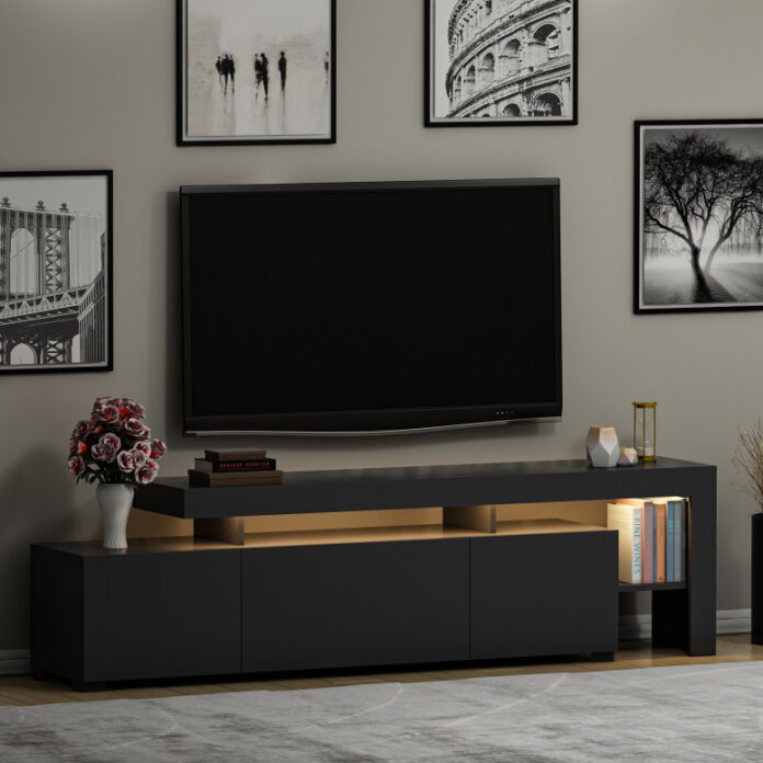 Comoda TV Salvador, Model Beliz, 192x53x37 cm, Antracit Comoda TV Salvador, Model Beliz, 192x53x37 cm, Antracit