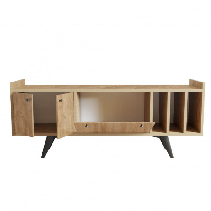 Comoda TV Salvador, Model Brukge, 150x56x40 cm, Stejar Comoda TV Salvador, Model Brukge, 150x56x40 cm, Stejar