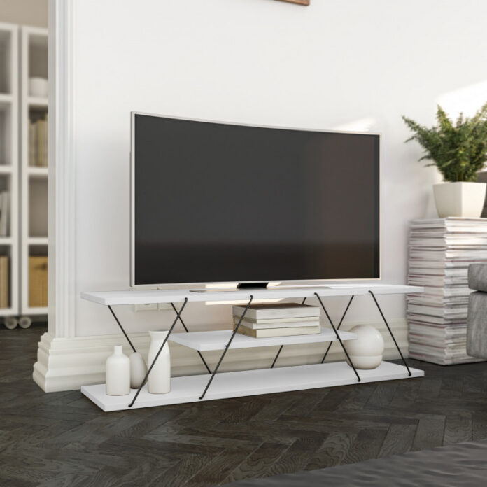 Comoda TV Salvador, Model Canaz, 120x33x30 cm, Alb/Negru Comoda TV Salvador, Model Canaz, 120x33x30 cm, Alb/Negru