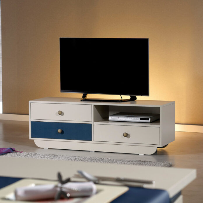Comoda TV Salvador, Model Casablanca, 140x48x41 cm, Alb/Albastru Comoda TV Salvador, Model Casablanca, 140x48x41 cm, Alb/Albastru