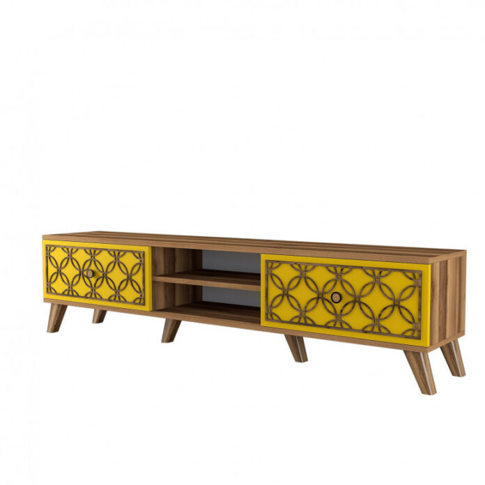 Comoda TV Salvador, Model Class, 180x44x35 cm, Nuc/Galben Comoda TV Salvador, Model Class, 180x44x35 cm, Nuc/Galben