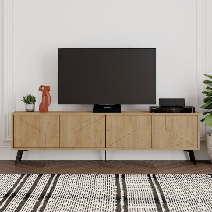 Comoda TV Salvador, Model Dune, 180x50x29.6 cm, Stejar Comoda TV Salvador, Model Dune, 180x50x29.6 cm, Stejar