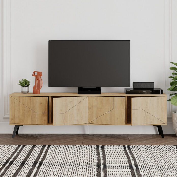 Comoda TV Salvador, Model Dune, 180x50x29.6 cm, Stejar Comoda TV Salvador, Model Dune, 180x50x29.6 cm, Stejar