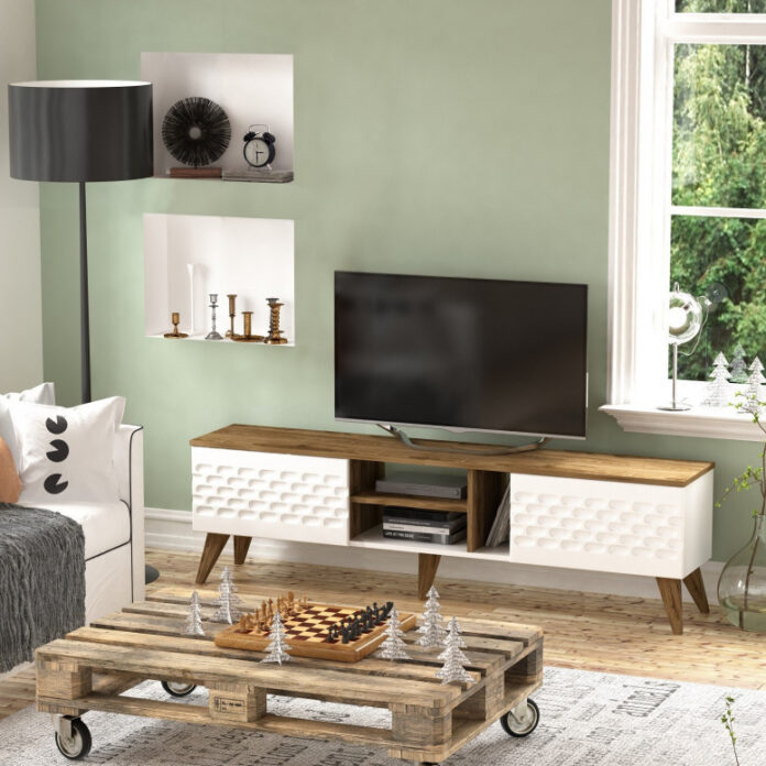 Comoda TV Salvador, Model Egg, 180x53x35 cm, Alb/Nuc Comoda TV Salvador, Model Egg, 180x53x35 cm, Alb/Nuc