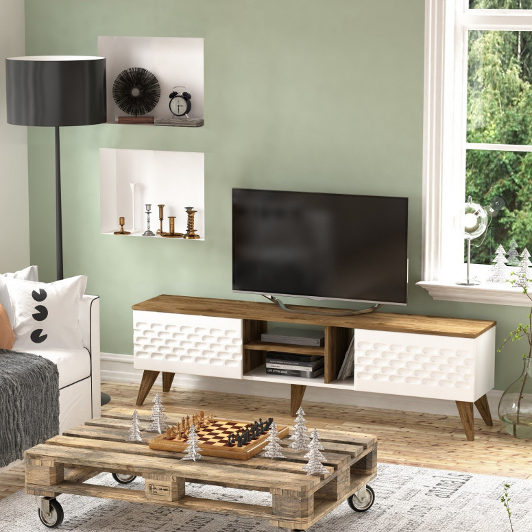 Comoda TV Salvador, Model Egg, 180x53x35 cm, Alb/Nuc Comoda TV Salvador, Model Egg, 180x53x35 cm, Alb/Nuc