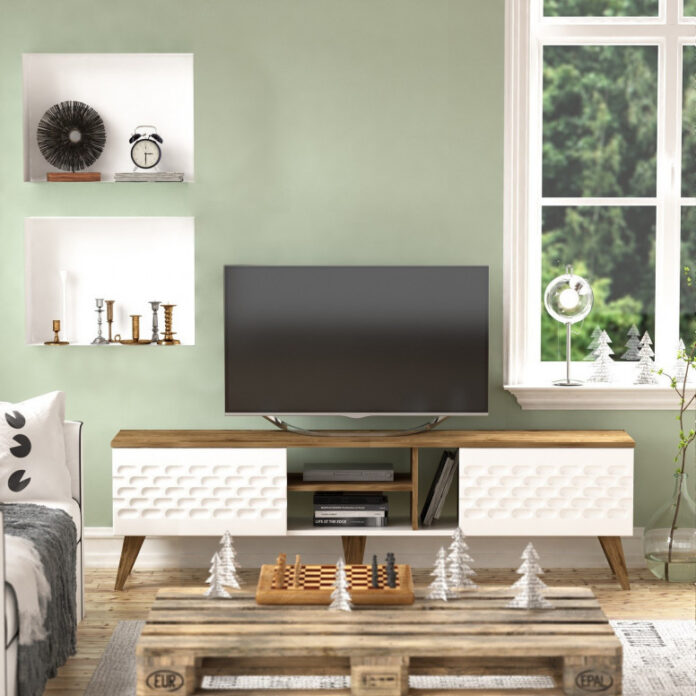 Comoda TV Salvador, Model Egg, 180x53x35 cm, Alb/Nuc Comoda TV Salvador, Model Egg, 180x53x35 cm, Alb/Nuc