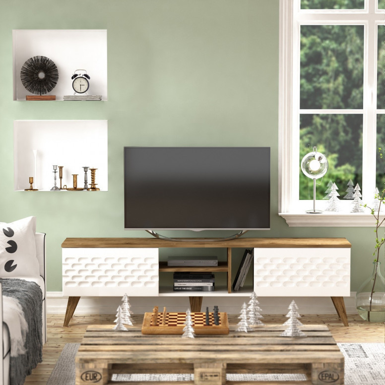 Comoda TV Salvador, Model Egg, 180x53x35 cm, Alb/Nuc Comoda TV Salvador, Model Egg, 180x53x35 cm, Alb/Nuc