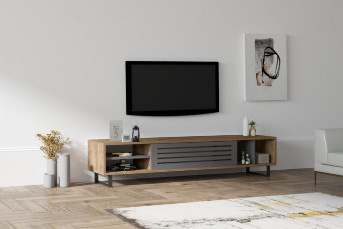 Comoda TV Salvador, Model Eray, 160x35x40 cm, Nuc/Antracit Comoda TV Salvador, Model Eray, 160x35x40 cm, Nuc/Antracit