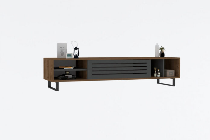 Comoda TV Salvador, Model Eray, 160x35x40 cm, Nuc/Antracit Comoda TV Salvador, Model Eray, 160x35x40 cm, Nuc/Antracit