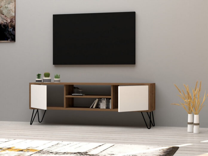 Comoda TV Salvador, Model Eva, 140x50x30 cm, Alb/Nuc Comoda TV Salvador, Model Eva, 140x50x30 cm, Alb/Nuc