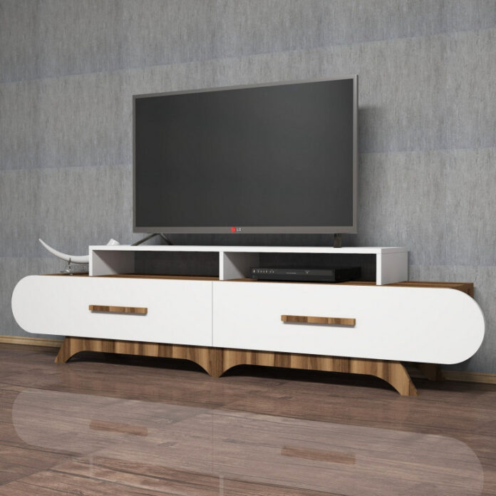 Comoda TV Salvador, Model Flora, 205x50x36.8 cm, Nuc/Alb Comoda TV Salvador, Model Flora, 205x50x36.8 cm, Nuc/Alb