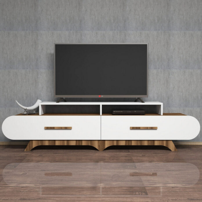 Comoda TV Salvador, Model Flora, 205x50x36.8 cm, Nuc/Alb Comoda TV Salvador, Model Flora, 205x50x36.8 cm, Nuc/Alb
