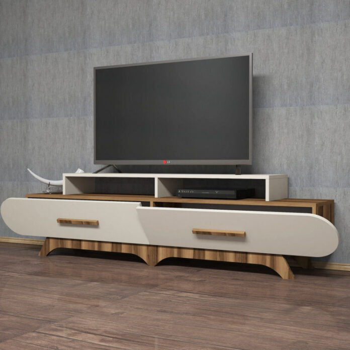Comoda TV Salvador, Model Flora, 205x50x36.8 cm, Nuc/Crem Comoda TV Salvador, Model Flora, 205x50x36.8 cm, Nuc/Crem