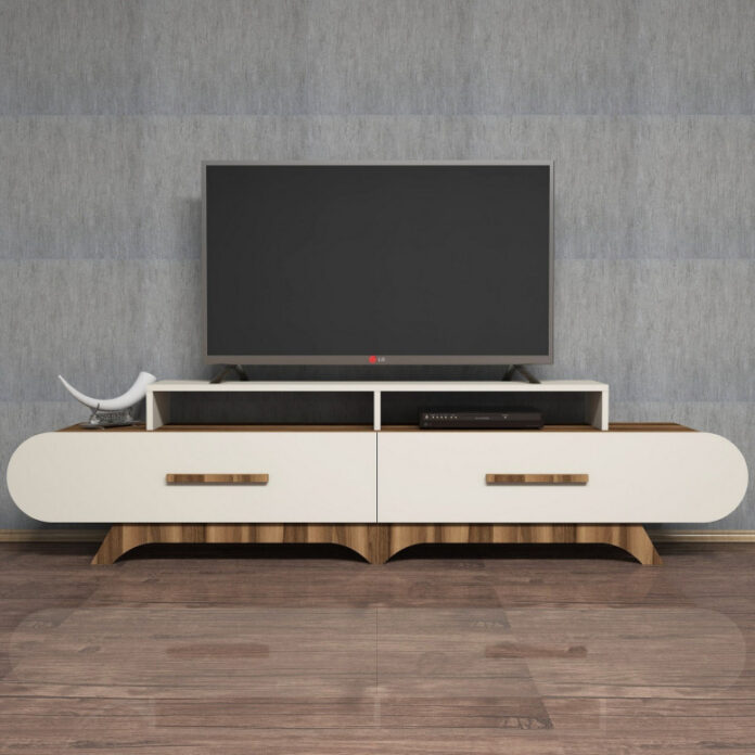 Comoda TV Salvador, Model Flora, 205x50x36.8 cm, Nuc/Crem Comoda TV Salvador, Model Flora, 205x50x36.8 cm, Nuc/Crem