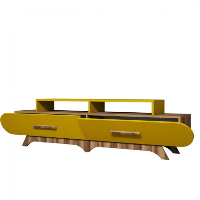 Comoda TV Salvador, Model Flora, 205x50x36.8 cm, Nuc/Galben Comoda TV Salvador, Model Flora, 205x50x36.8 cm, Nuc/Galben
