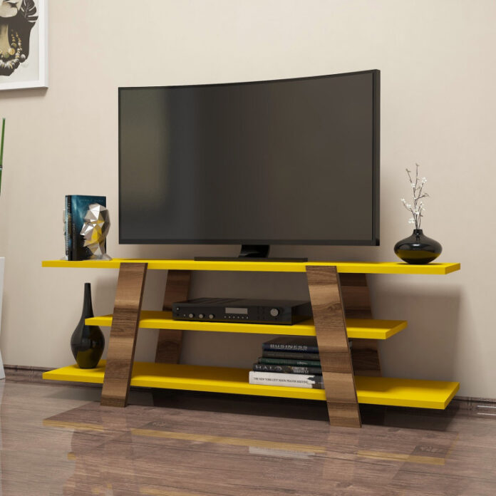 Comoda TV Salvador, Model Flower, 120x42x33.6 cm, Nuc/Galben Comoda TV Salvador, Model Flower, 120x42x33.6 cm, Nuc/Galben