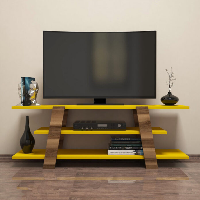 Comoda TV Salvador, Model Flower, 120x42x33.6 cm, Nuc/Galben Comoda TV Salvador, Model Flower, 120x42x33.6 cm, Nuc/Galben