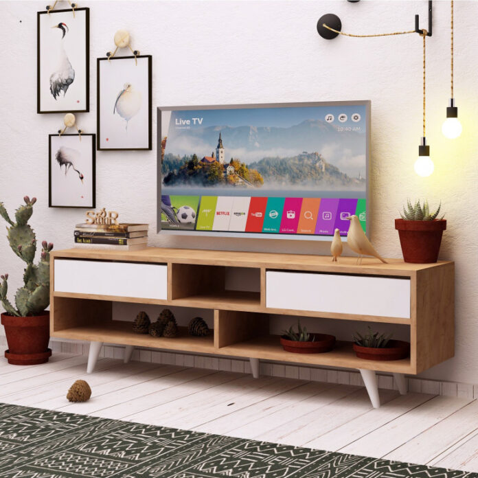 Comoda TV Salvador, Model Glasgow, 140x52x35 cm, Alb/Nuc Comoda TV Salvador, Model Glasgow, 140x52x35 cm, Alb/Nuc