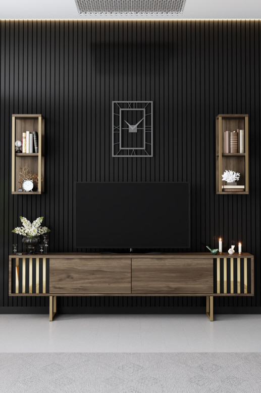 Comoda TV Salvador, Model Gold, 180x48x30 cm, Nuc/Negru Comoda TV Salvador, Model Gold, 180x48x30 cm, Nuc/Negru