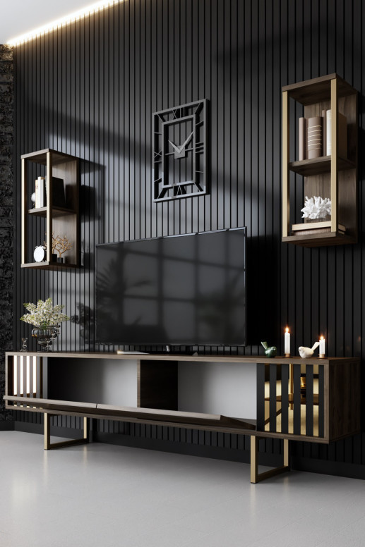 Comoda TV Salvador, Model Gold, 180x48x30 cm, Nuc/Negru Comoda TV Salvador, Model Gold, 180x48x30 cm, Nuc/Negru