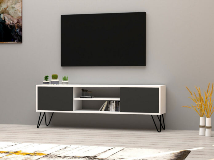 Comoda TV Salvador, Model Hare, 140x50x30 cm, Alb/Negru Comoda TV Salvador, Model Hare, 140x50x30 cm, Alb/Negru