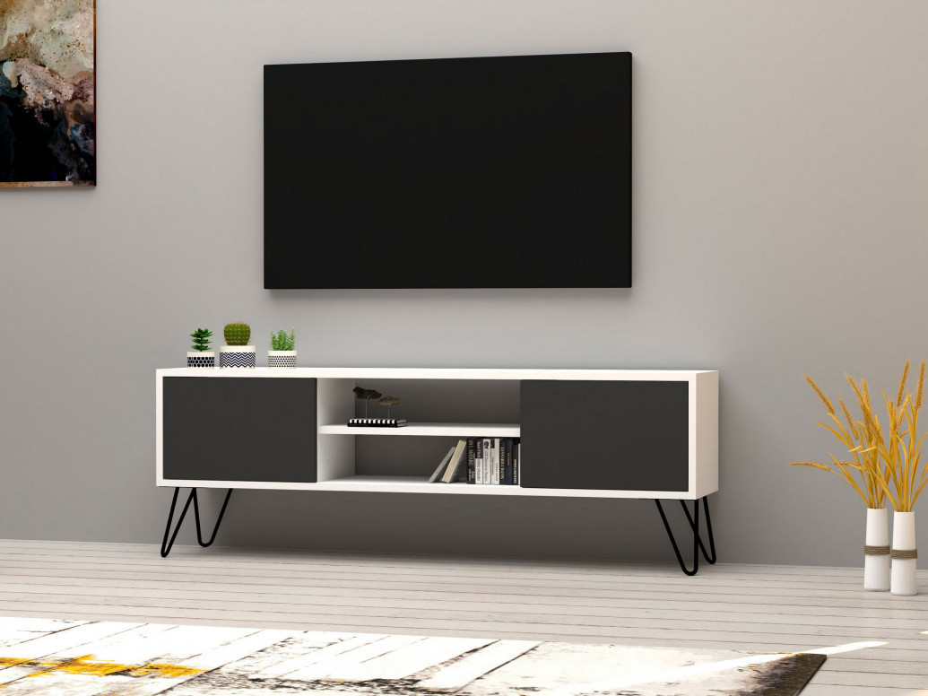 Comoda TV Salvador, Model Hare, 140x50x30 cm, Alb/Negru Comoda TV Salvador, Model Hare, 140x50x30 cm, Alb/Negru