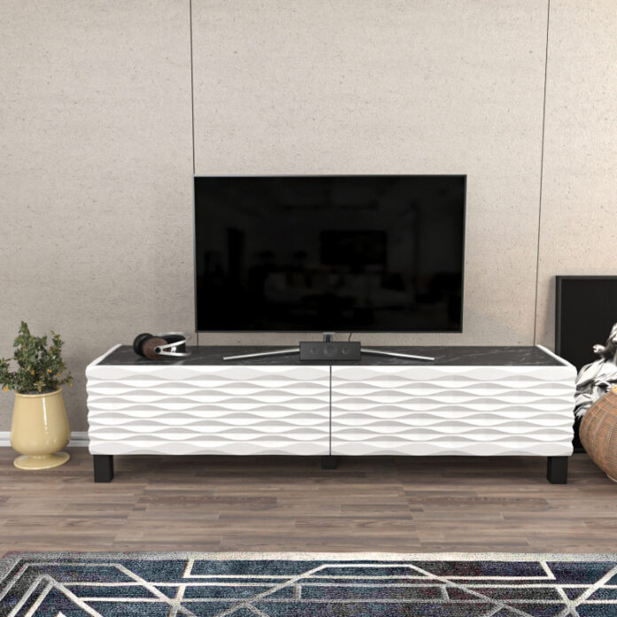Comoda TV Salvador, Model Lerze, 149.2x38x35 cm, Alb/Negru Comoda TV Salvador, Model Lerze, 149.2x38x35 cm, Alb/Negru