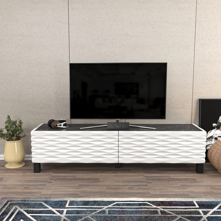 Comoda TV Salvador, Model Lerze, 149.2x38x35 cm, Alb/Negru Comoda TV Salvador, Model Lerze, 149.2x38x35 cm, Alb/Negru